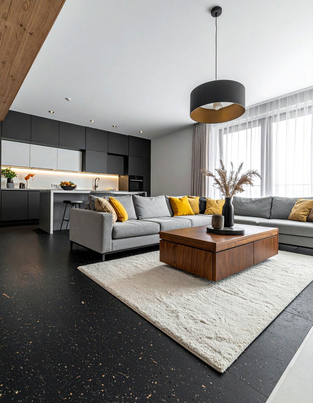 Black Cork Floor Living Room - 25 Black Floor Living Room Ideas for a Dramatic Look