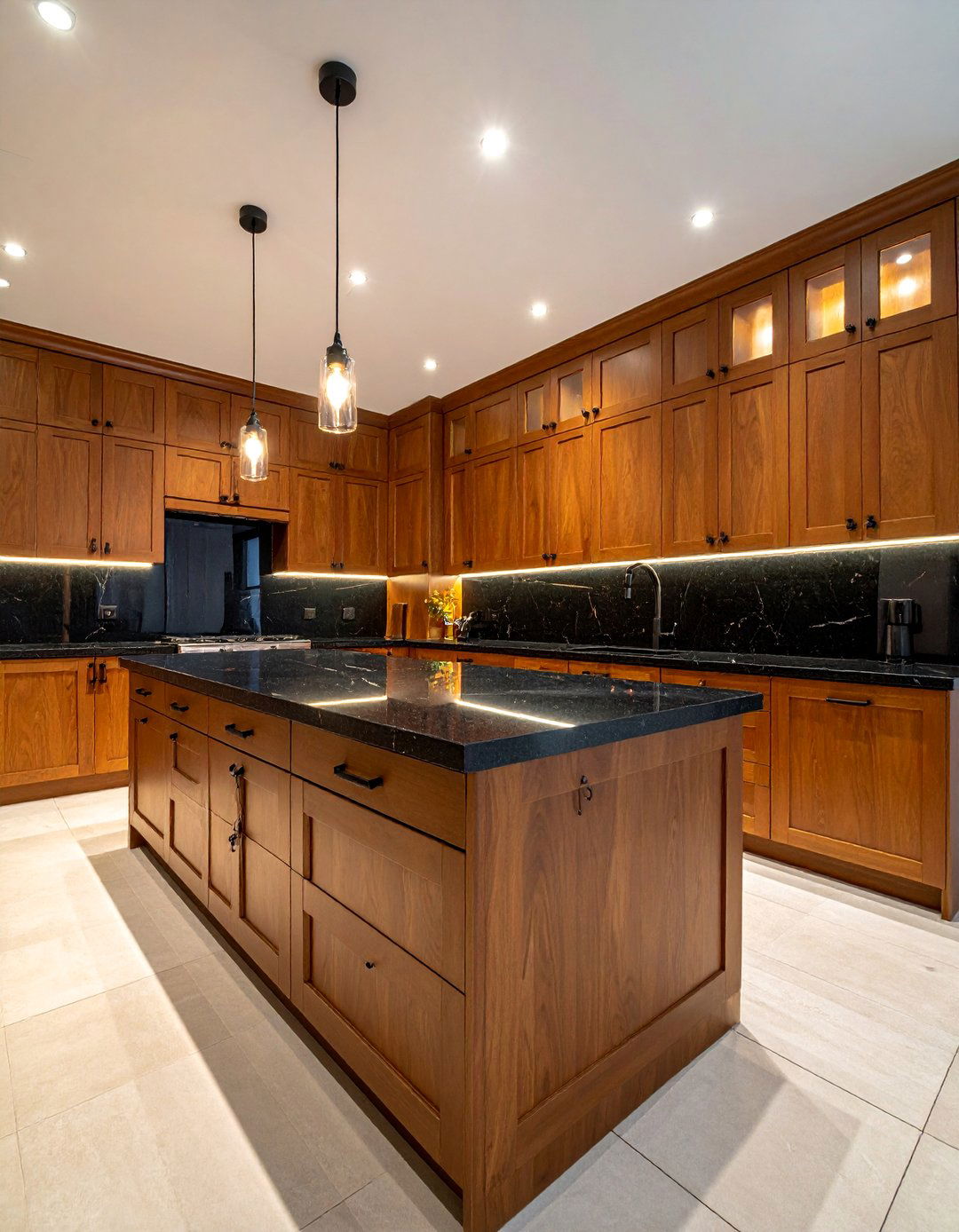 Black Countertops on Brown Wood Cabinets - 20 Black and Brown Kitchen Ideas for a Warm Aesthetic