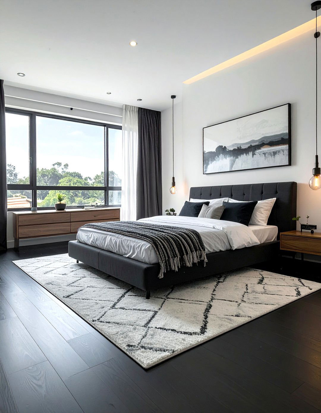 Black Floor Bedroom with Crisp White Walls - 20 Black Floor Bedroom Ideas for a Dramatic and Stylish Retreat