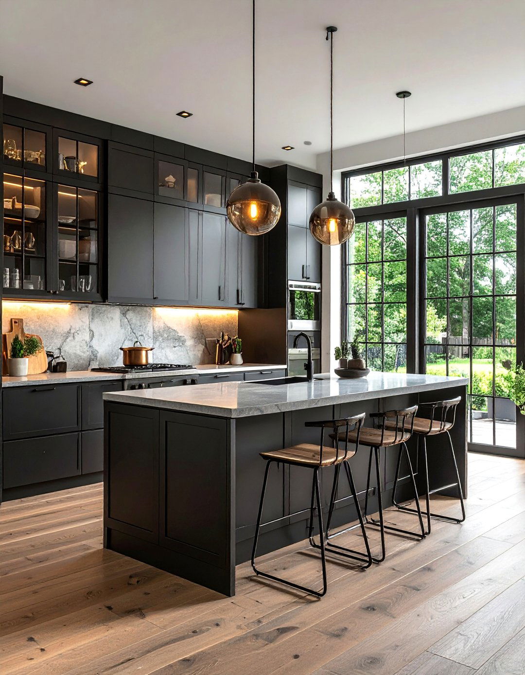 Black Frame Industrial Glass Cabinets - 15 Kitchen Cabinets With Glass Doors for a Modern Look