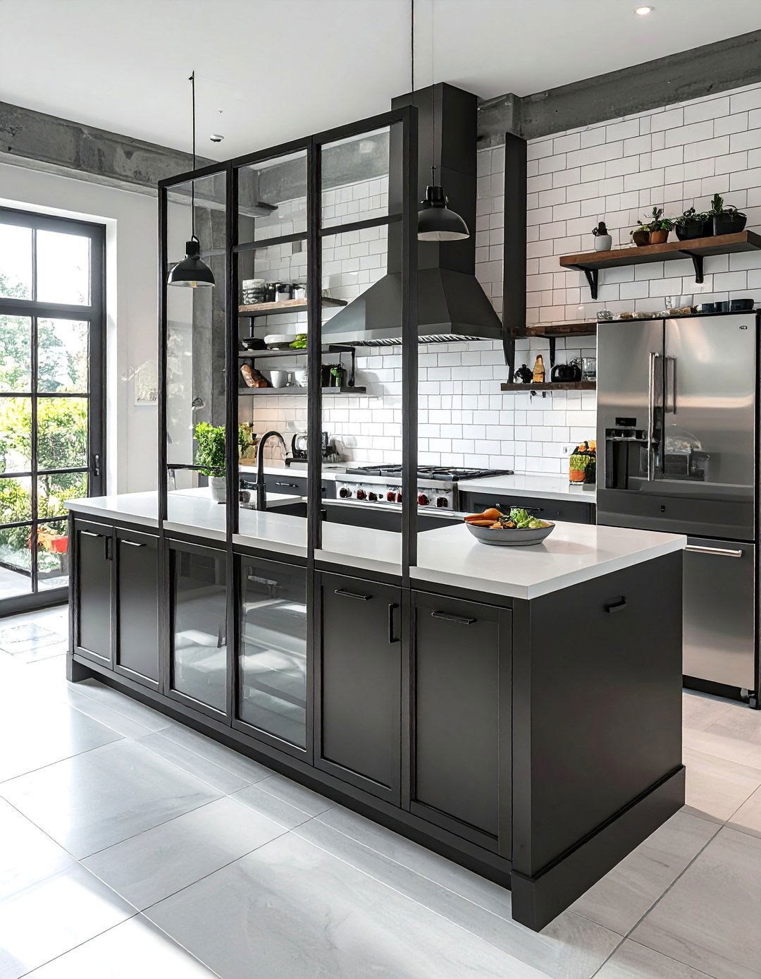 Black Framed Glass Kitchen Cabinets for Industrial Edge - 20 Modern Style Glass Kitchen Cabinets for a Sleek Look