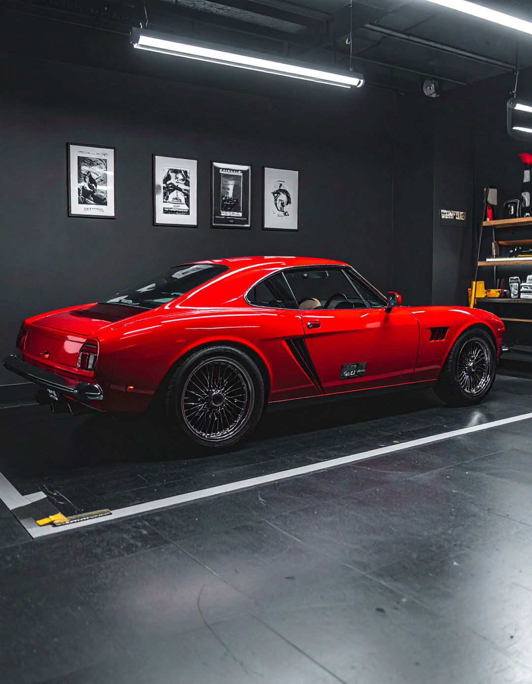 Black Garage with Automotive Accents - 25 Black Garage Ideas for a Stylish Utility Space