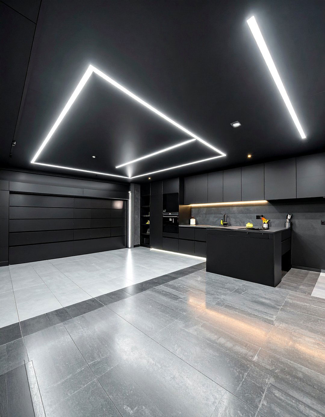 Black Garage with Integrated LED Lighting - 25 Black Garage Ideas for a Stylish Utility Space