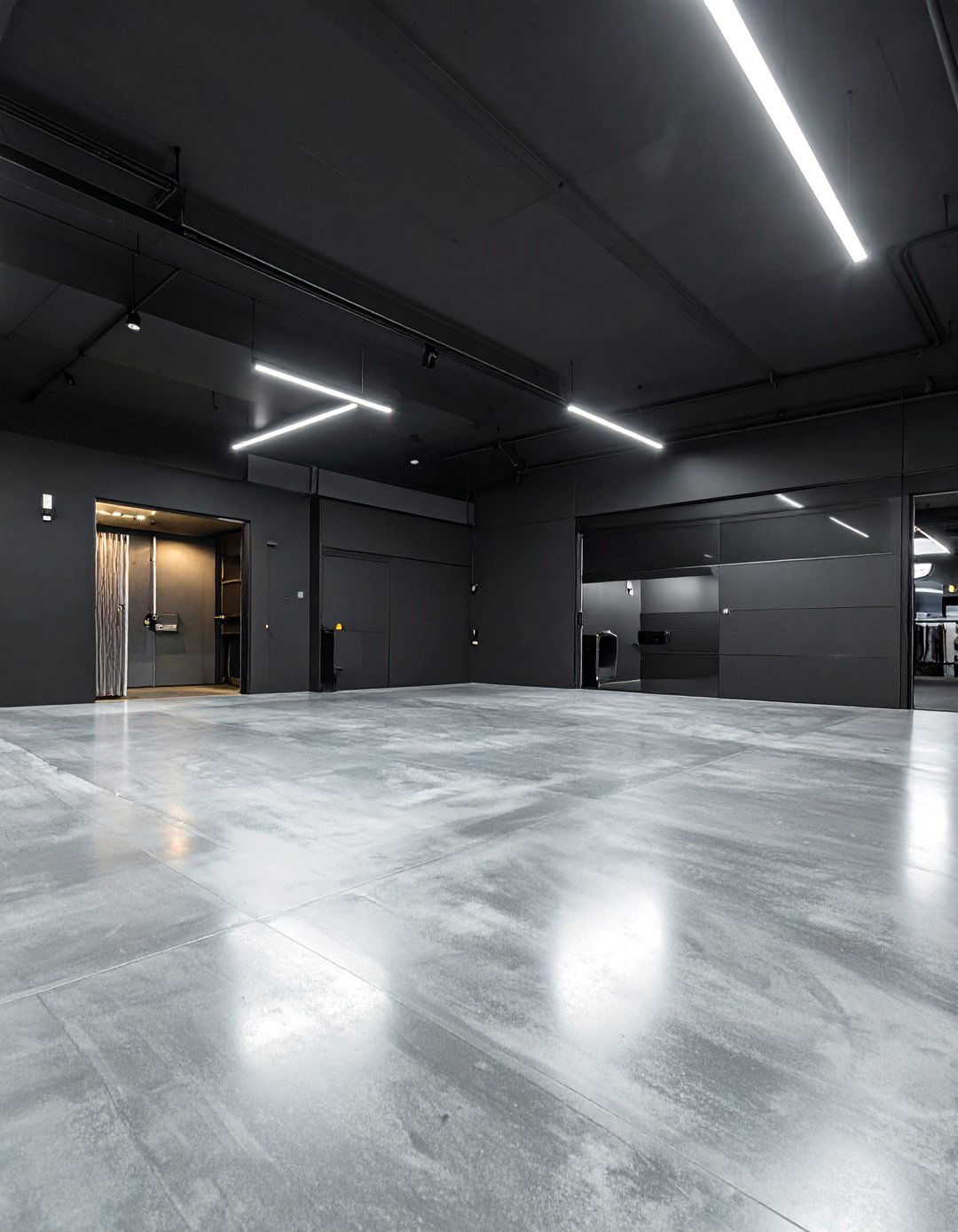 Black Garage with Polished Concrete Floor - 25 Black Garage Ideas for a Stylish Utility Space