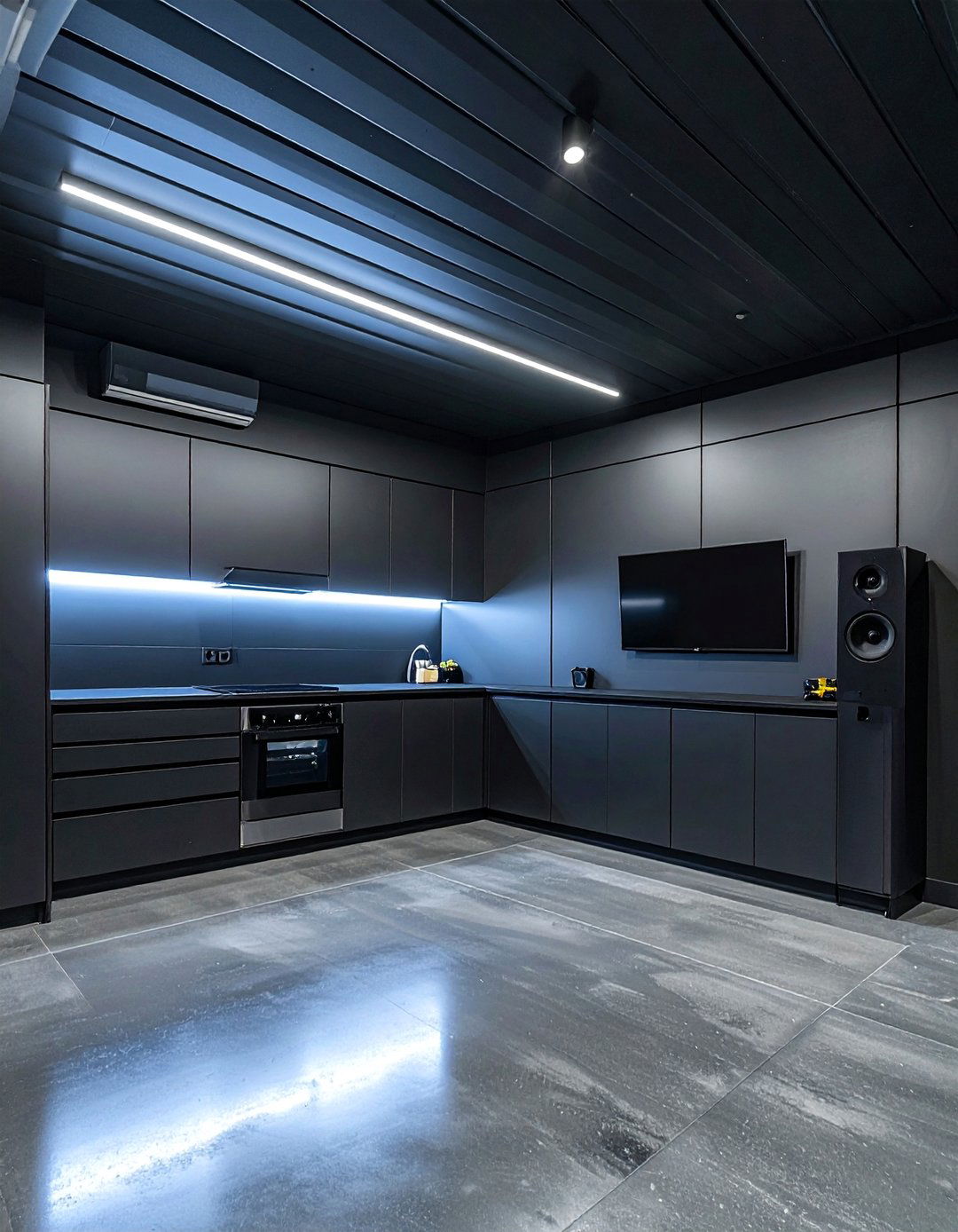 Black Garage with Smart Technology Integration - 25 Black Garage Ideas for a Stylish Utility Space