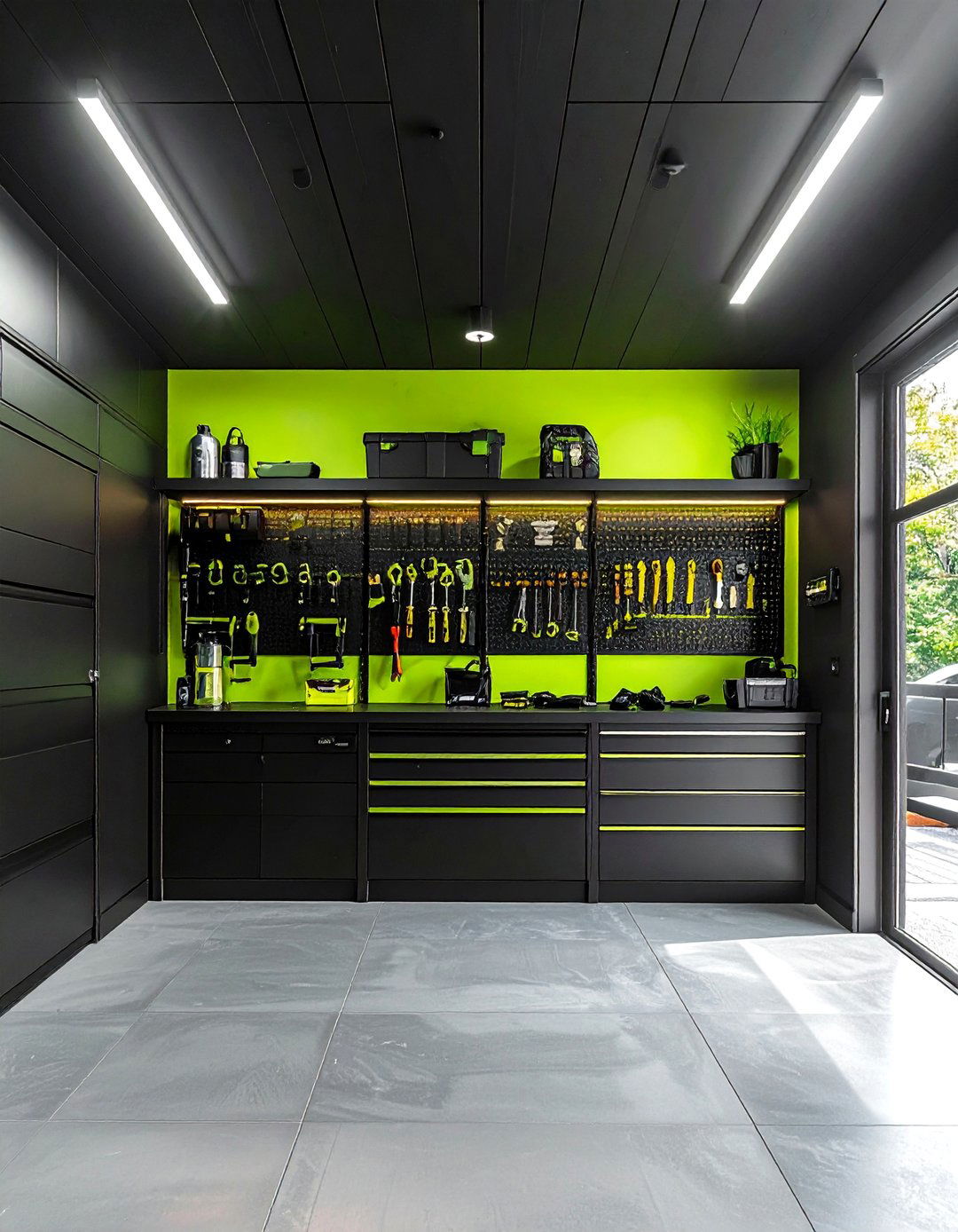 Black Garage with a Pop of Color - 25 Black Garage Ideas for a Stylish Utility Space