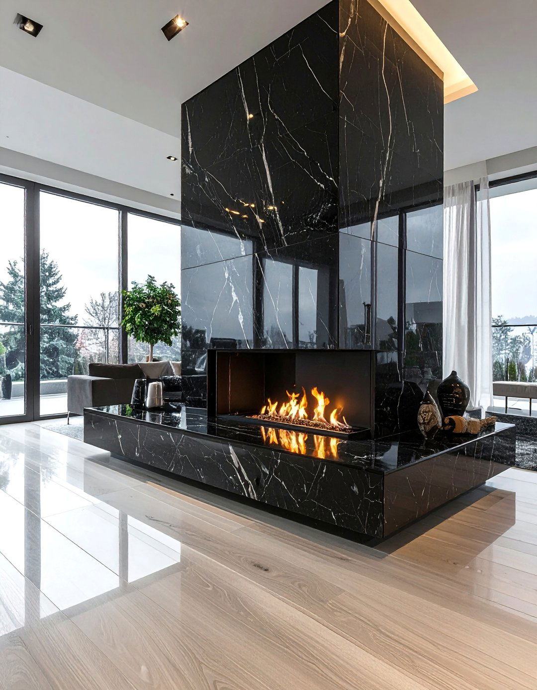 Black Granite Floor to Ceiling Stone Fireplace - 20 Floor-to-Ceiling Stone Fireplace Ideas for a Stunning Focal Point