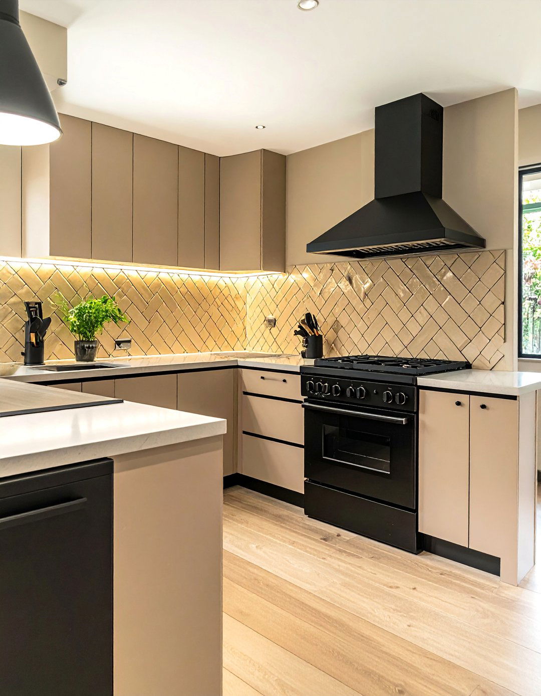 Black Grout with Beige Subway Tile - 20 Black and Beige Kitchen Ideas for a Timeless Design