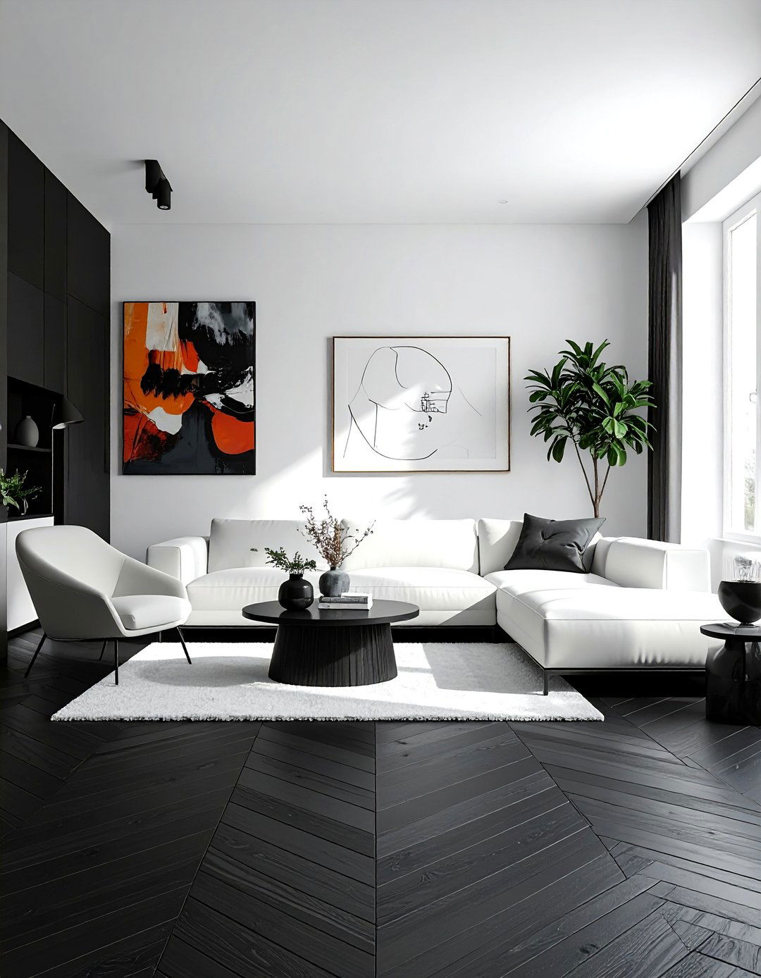 Black Herringbone Wood Floor Living Room - 25 Black Floor Living Room Ideas for a Dramatic Look