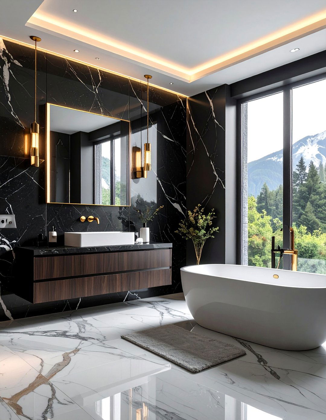 Black Marble Statement Wall - 20 Luxury Marble Bathroom Ideas for a Spa-Like Retreat