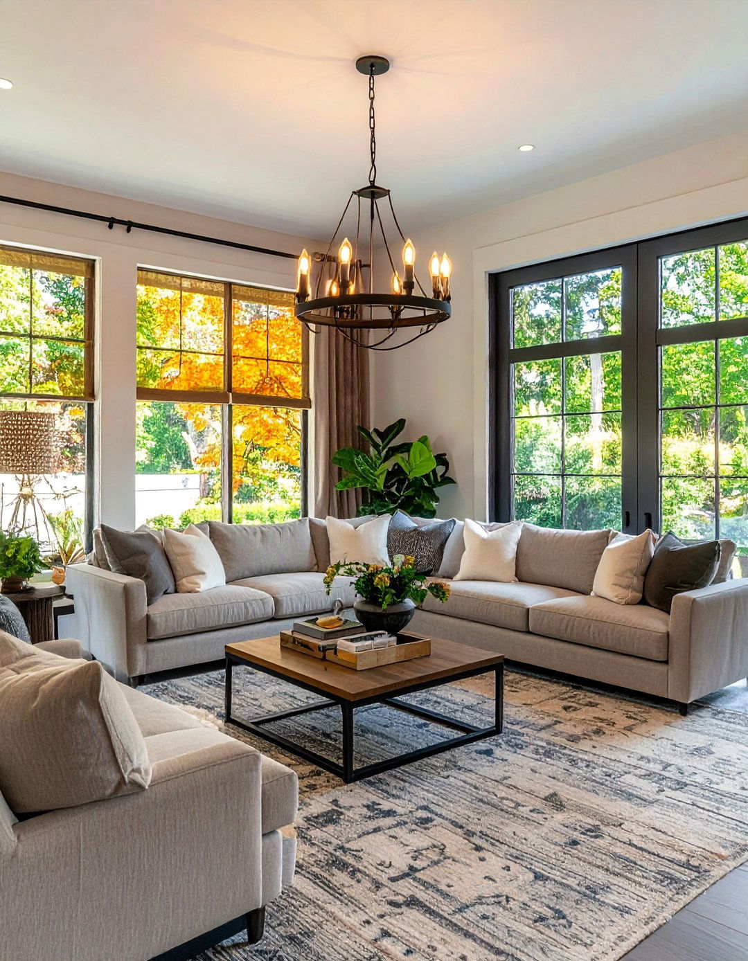 Black Metal Industrial Style Lighting - 25 Joanna Gaines Living Room Ideas for Farmhouse Style