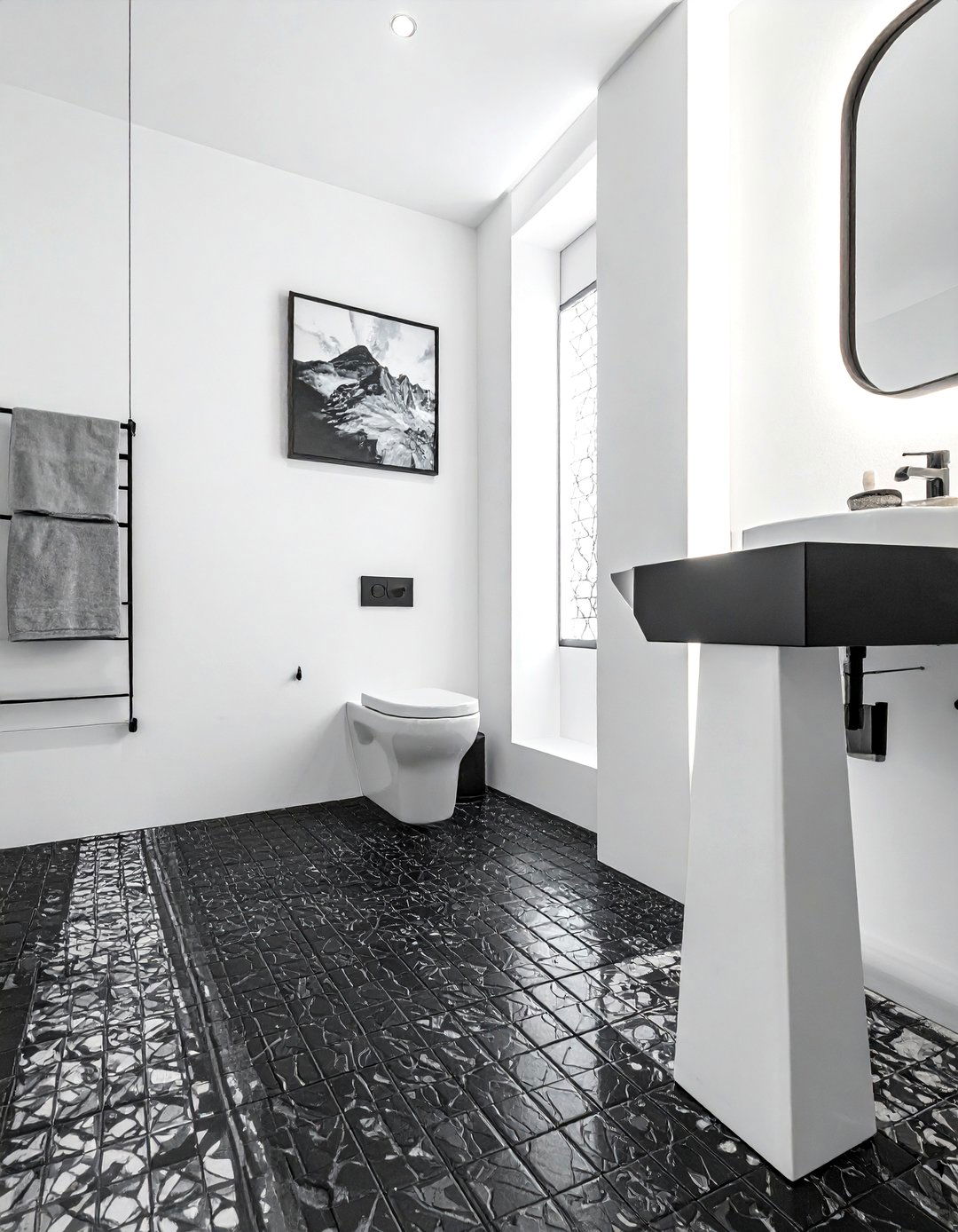 Black Mosaic Tile Bathroom Floor - 20 Black Floor Bathroom Ideas with White Walls