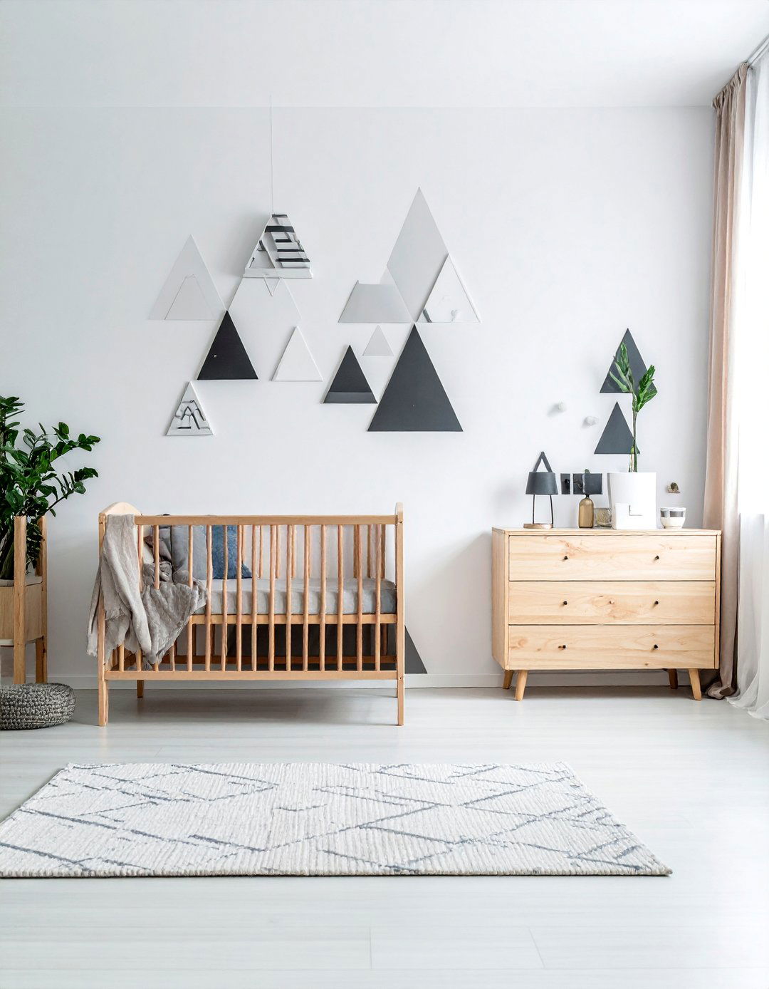 Black Nursery Accent Wall with Geometric Patterns - 25 Black Nursery Ideas for a Modern Baby Room