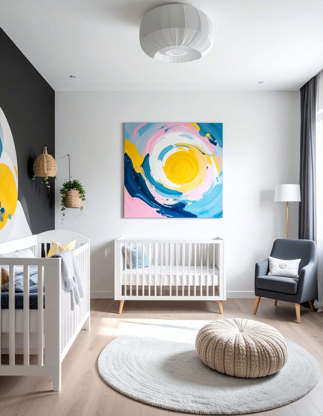 Black Nursery with Abstract Wall Art - 25 Black Nursery Ideas for a Modern Baby Room