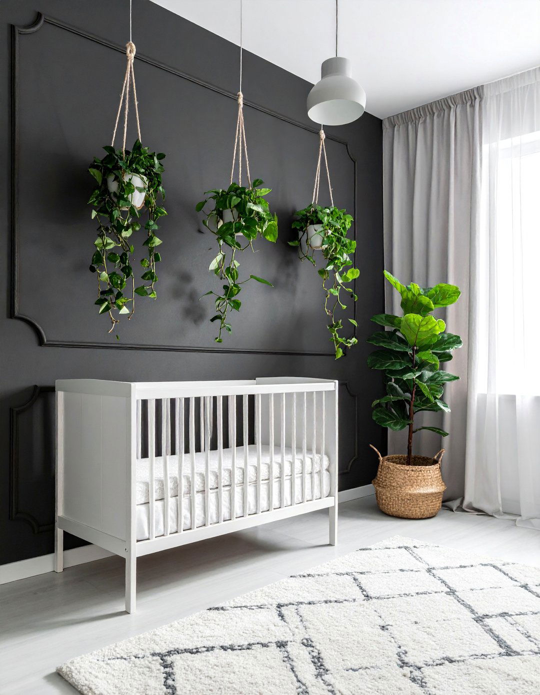 Black Nursery with Greenery and Plants - 25 Black Nursery Ideas for a Modern Baby Room