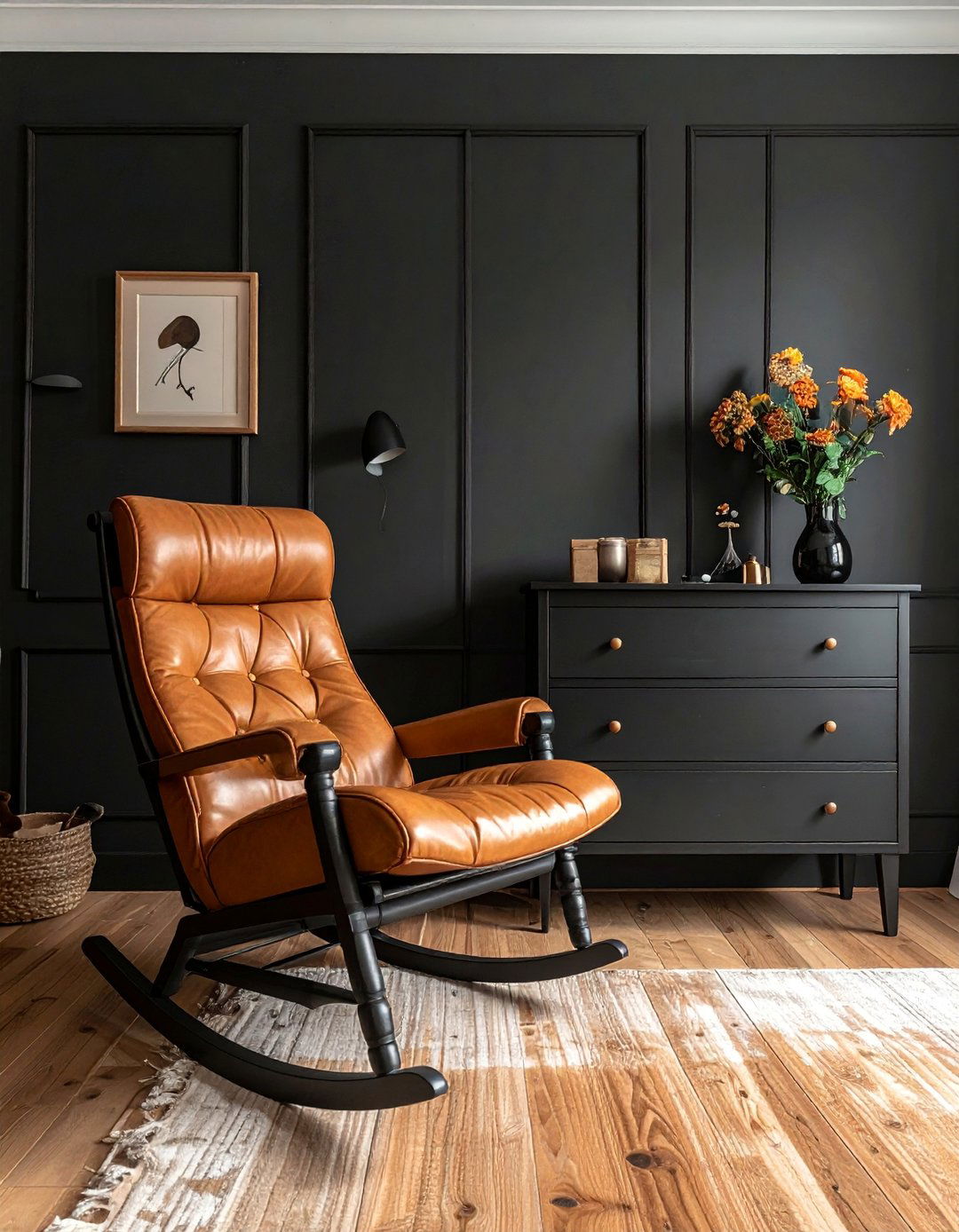 Black Nursery with Leather Accents - 25 Black Nursery Ideas for a Modern Baby Room