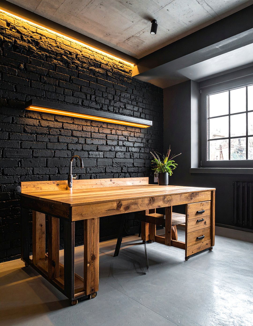 Black Painted Brick Accent Garage Wall - 25 Black Garage Ideas for a Stylish Utility Space
