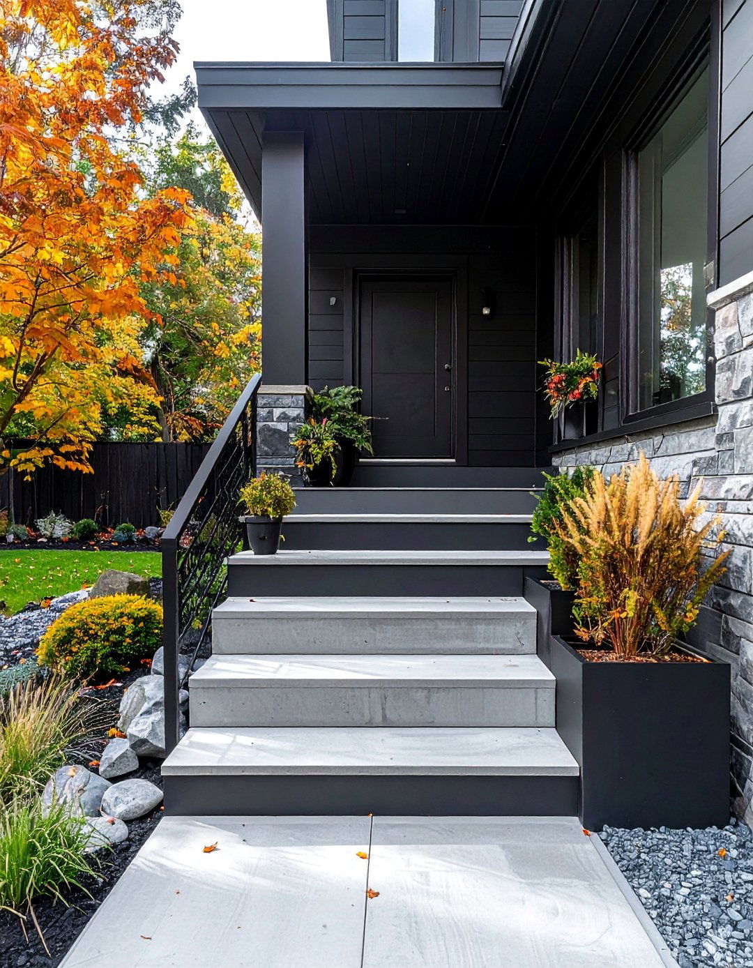 Black Painted Porch Steps and Risers - 15 Black Porch Ideas to Elevate Your Outdoor Space