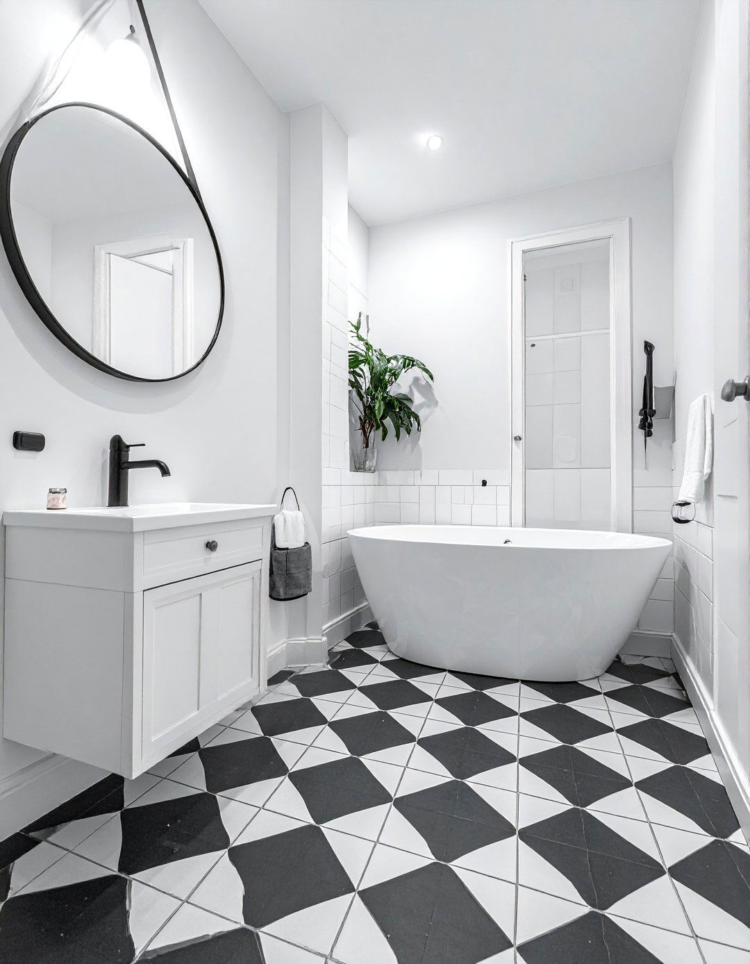 Black Penny Tile Bathroom Floor - 20 Black Floor Bathroom Ideas with White Walls