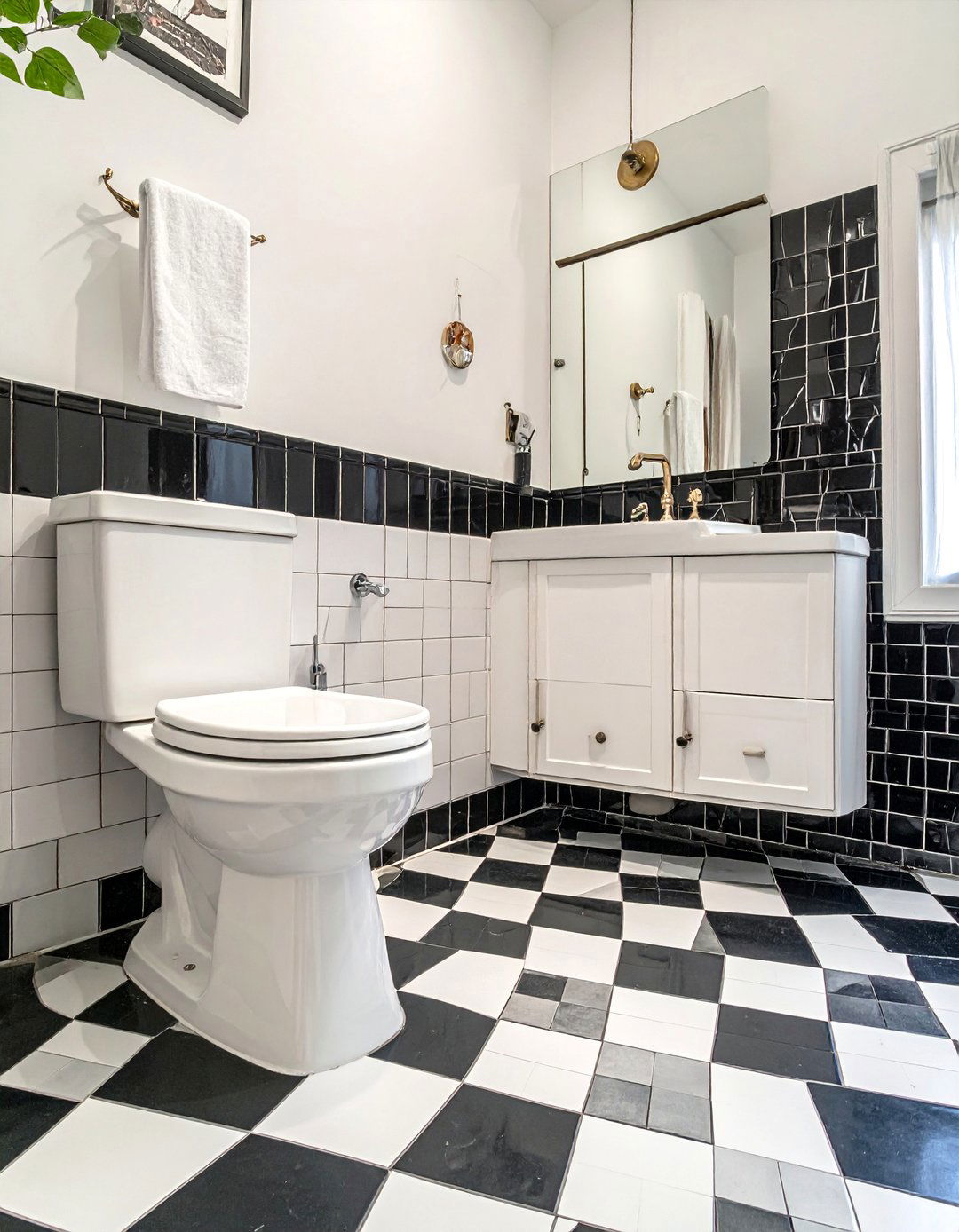 Black Penny Tile with White Grout Bathroom Floor - 20 Black and White Bathroom Tile Ideas for a Sleek Look
