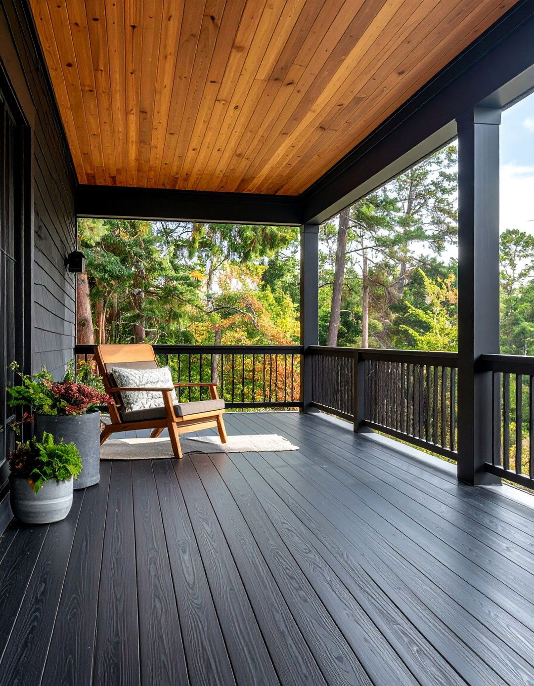 Black Porch with Natural Wood Accents - 15 Black Porch Ideas to Elevate Your Outdoor Space