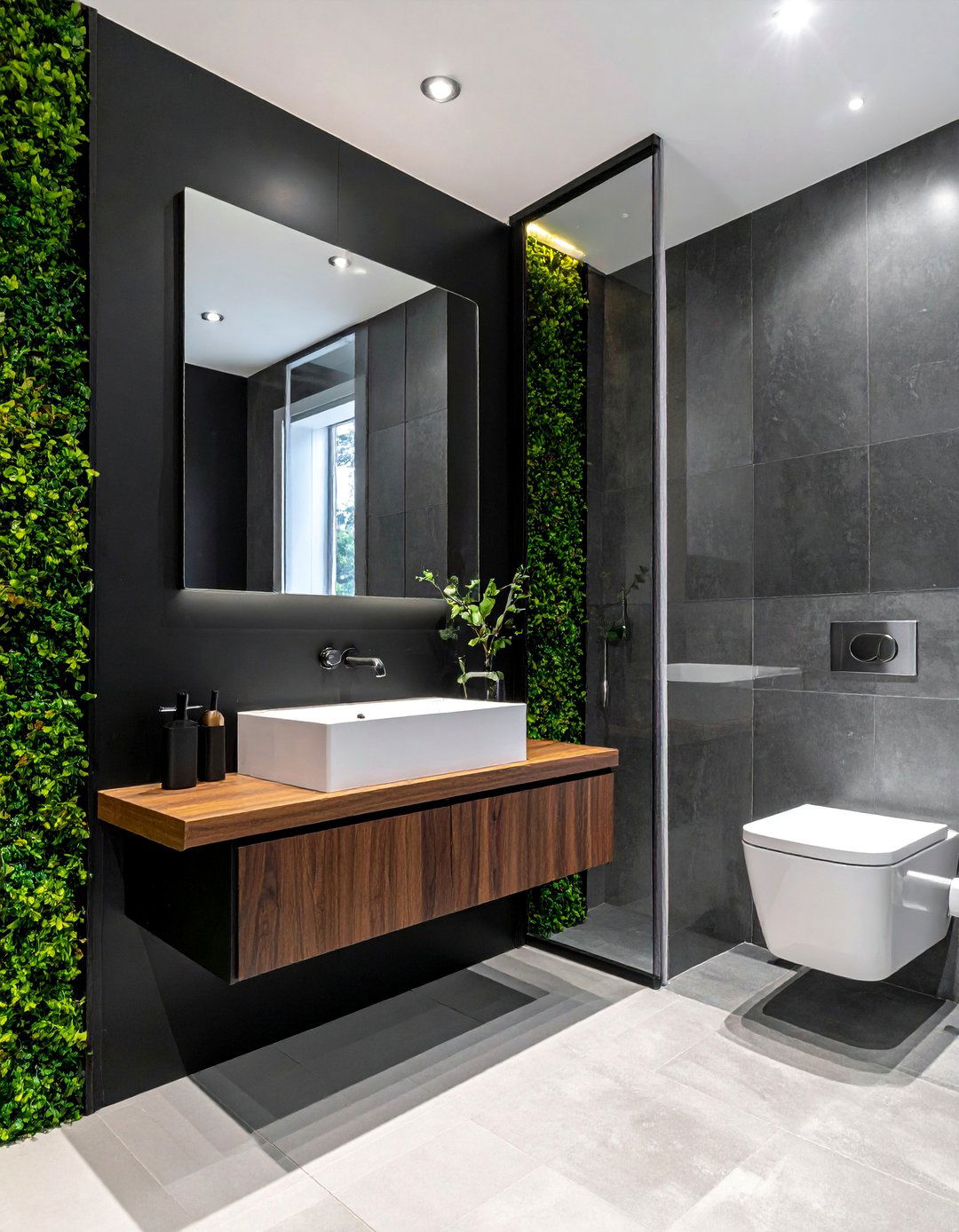 Black Powder Room with a Full Wall Mirror - 25 Black Powder Room Ideas for a Bold Statement