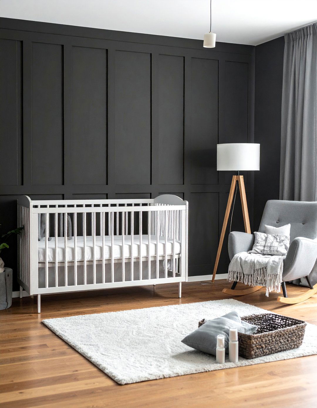 Black Shiplap Wall Nursery Feature - 25 Black Nursery Ideas for a Modern Baby Room