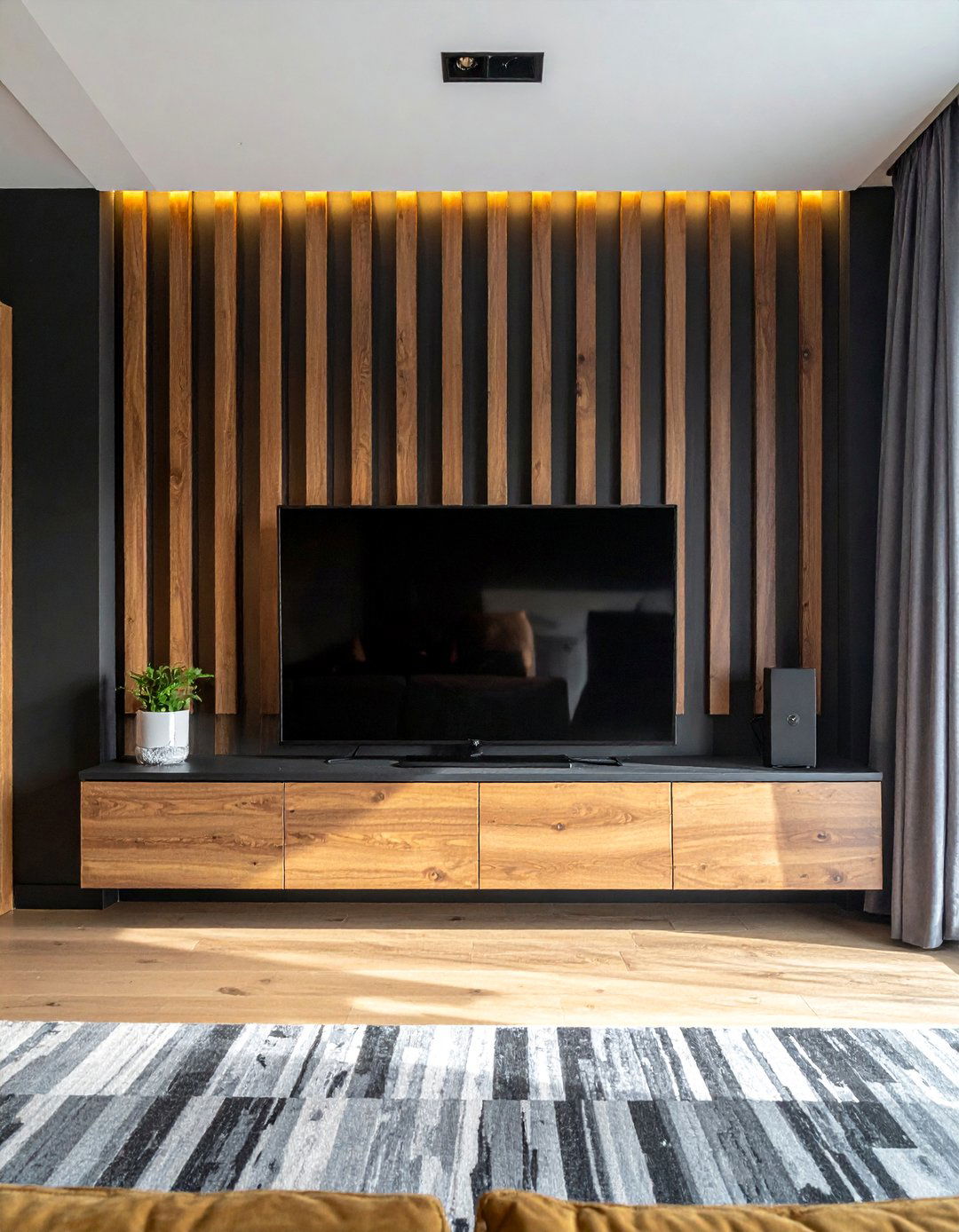 Black Stained Wood Slat Accent Wall - 40 Wood Slat Accent Wall Ideas for Your Home