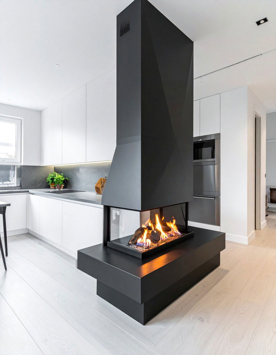 Black Steel Kitchen Fireplaces - 25 Kitchens With Fireplaces for Cozy Cooking Spaces