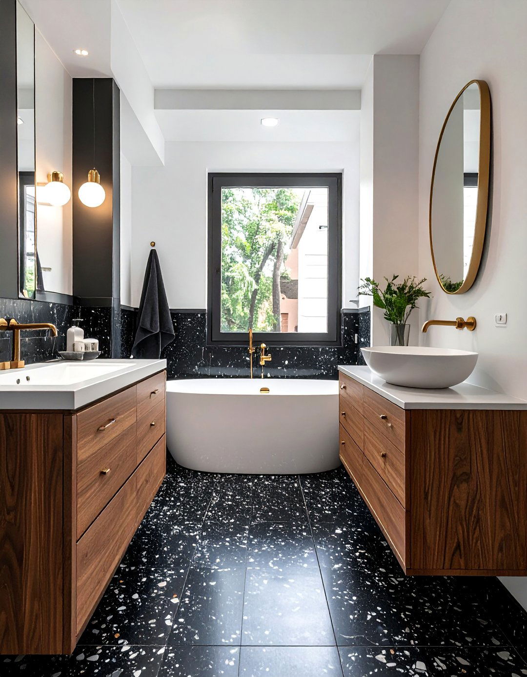 Black Terrazzo Bathroom Floor - 20 Black Floor Bathroom Ideas with White Walls