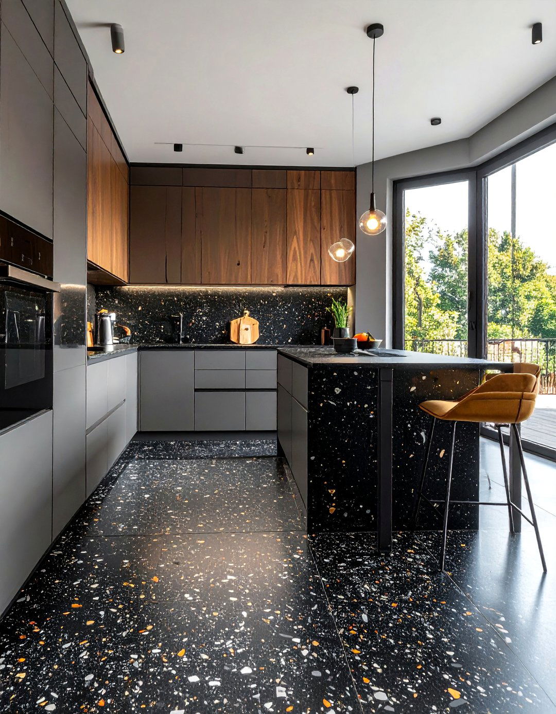 Black Terrazzo Contemporary Sophistication - 20 Black Floor Kitchen Ideas for a Sleek and Modern Look