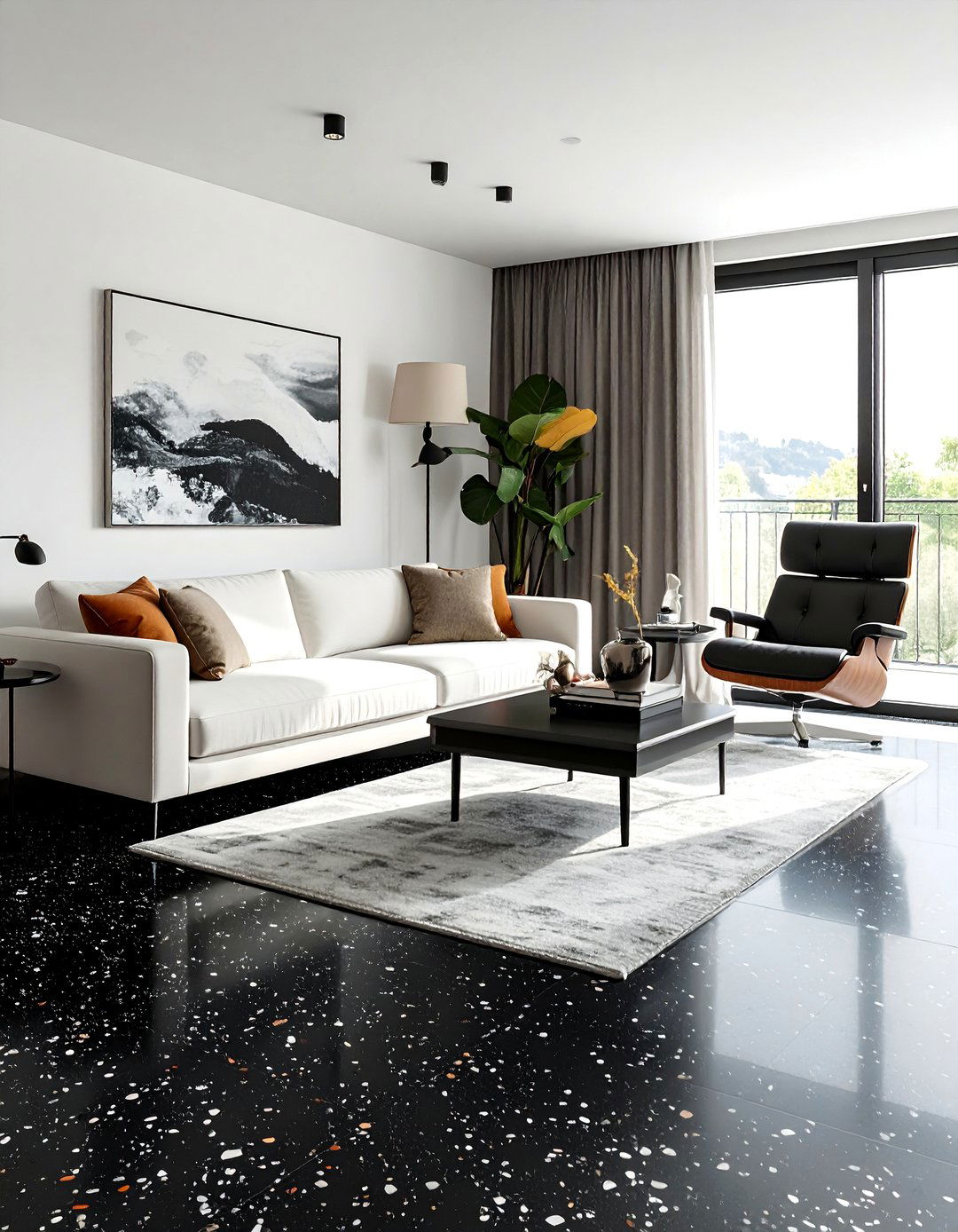 Black Terrazzo Floor Living Room - 25 Black Floor Living Room Ideas for a Dramatic Look