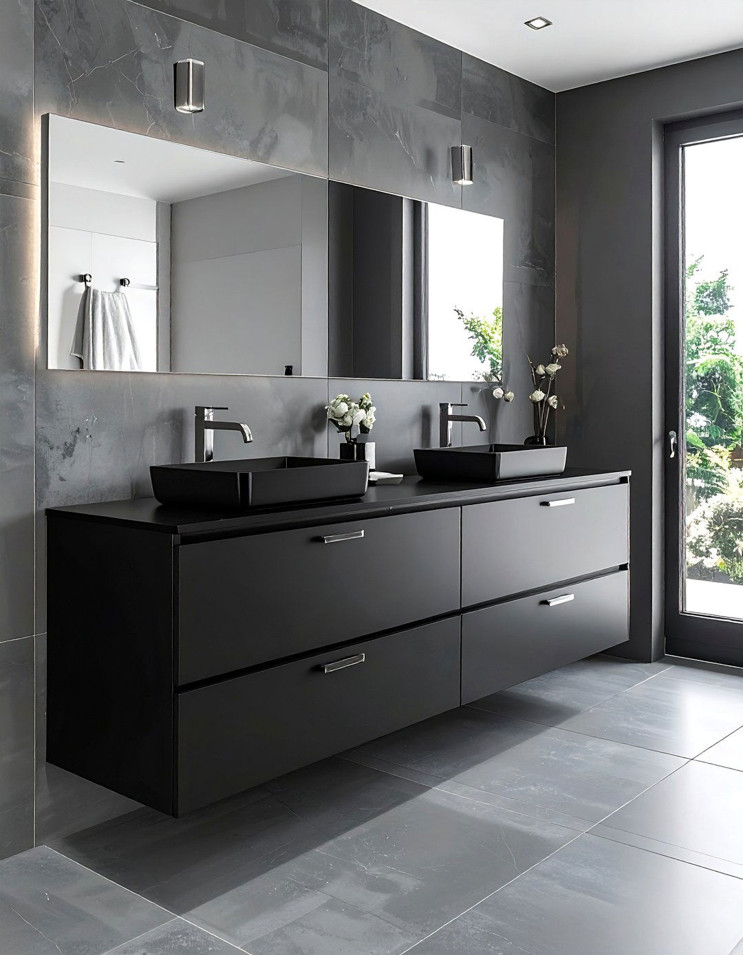 Black Vanity with Sleek Chrome Faucets - 20 Black Vanity Bathroom Ideas for a Modern Touch