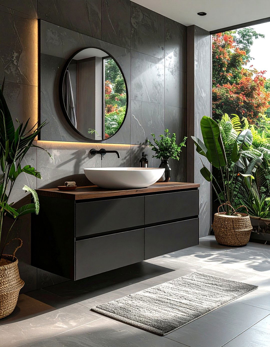 Black Vanity with a Vessel Sink - 20 Black Vanity Bathroom Ideas for a Modern Touch