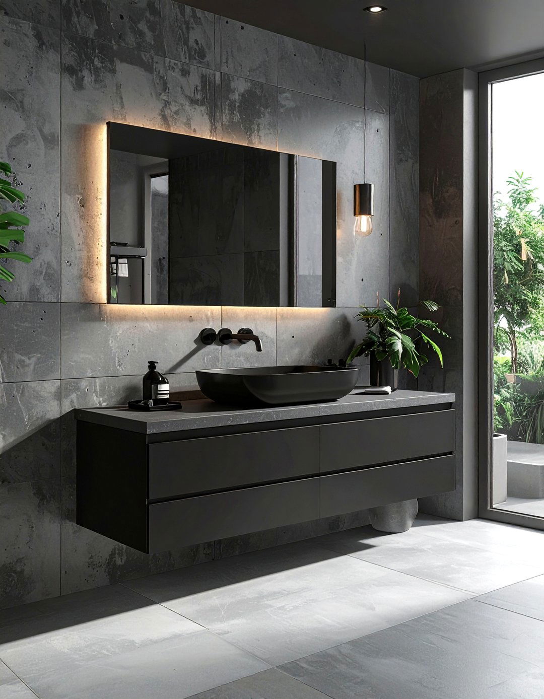 Black Vanity with an Integrated Sink Design - 20 Black Vanity Bathroom Ideas for a Modern Touch