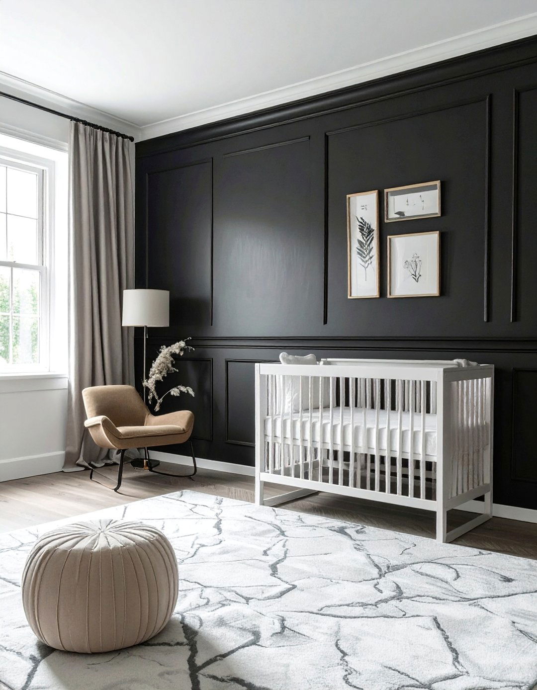 Black Wainscoting Nursery Wall - 25 Black Nursery Ideas for a Modern Baby Room