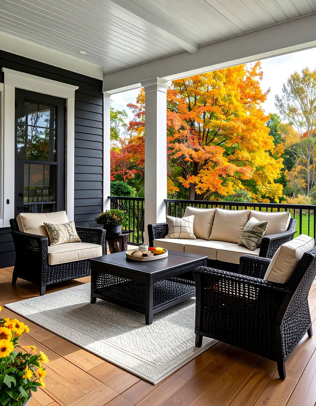 Black Wicker Porch Furniture Set - 15 Black Porch Ideas to Elevate Your Outdoor Space