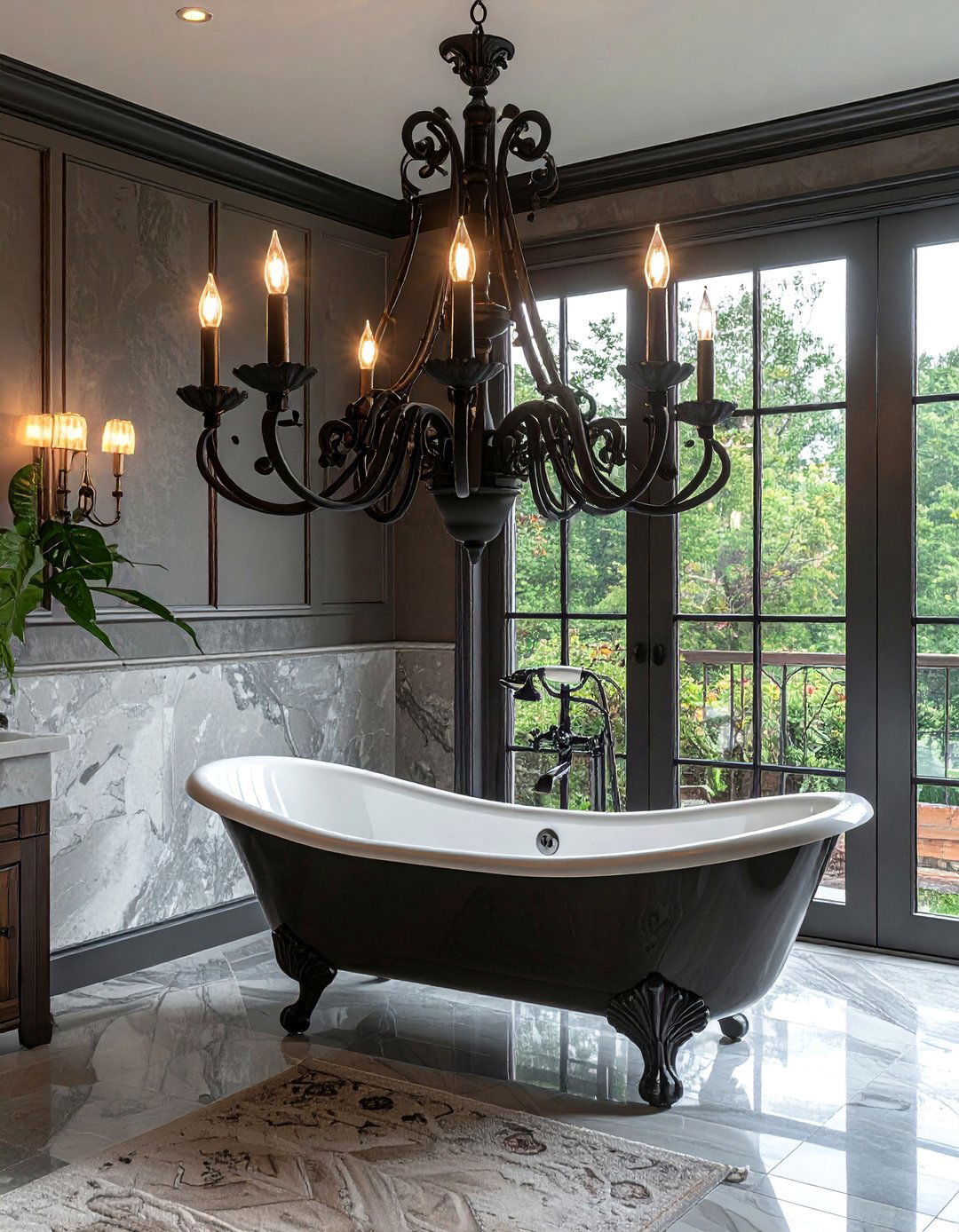 Black Wrought Iron Bathroom Chandelier - 20 Bathroom Chandelier Ideas for a Luxurious Touch