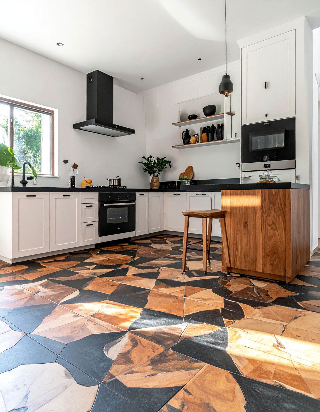 Black and Brown Patterned Floor Tiles - 20 Black and Brown Kitchen Ideas for a Warm Aesthetic