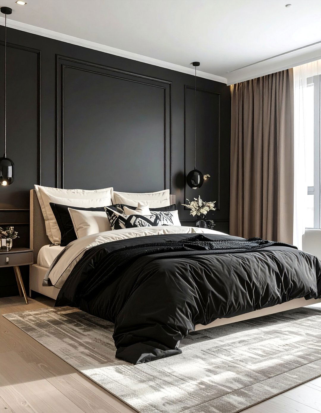 Black and Cream Bedding Layers - 35 Cream and Black Bedroom Ideas for Elegant Style