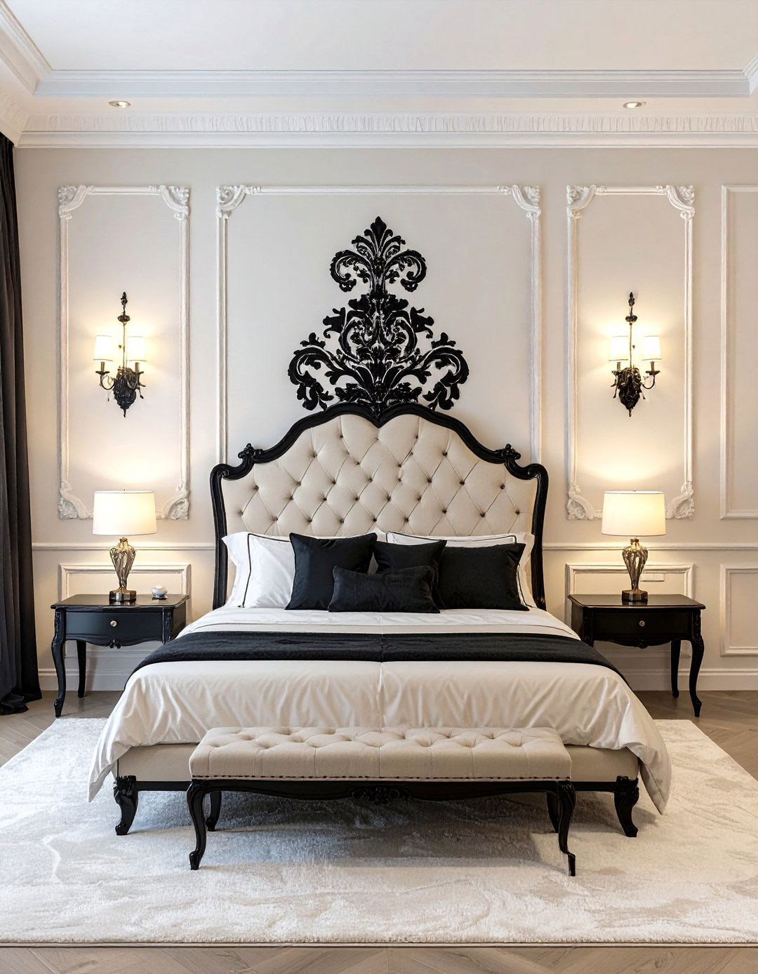 Black and Cream Damask Wallpaper - 35 Cream and Black Bedroom Ideas for Elegant Style