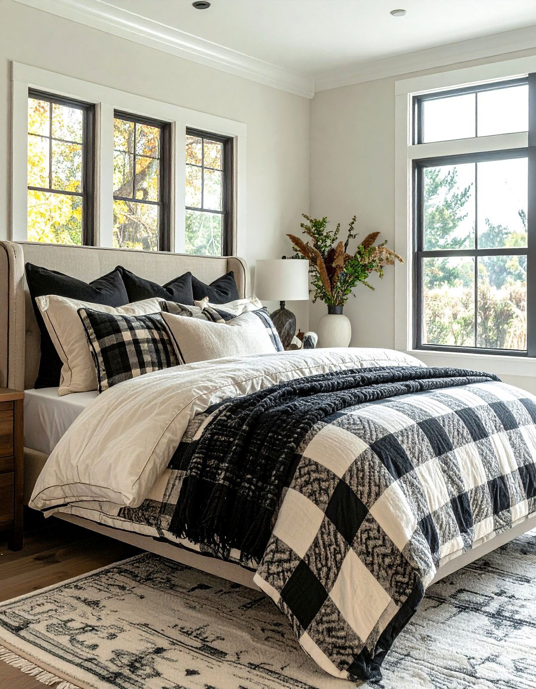 Black and Cream Plaid or Check Patterns - 35 Cream and Black Bedroom Ideas for Elegant Style