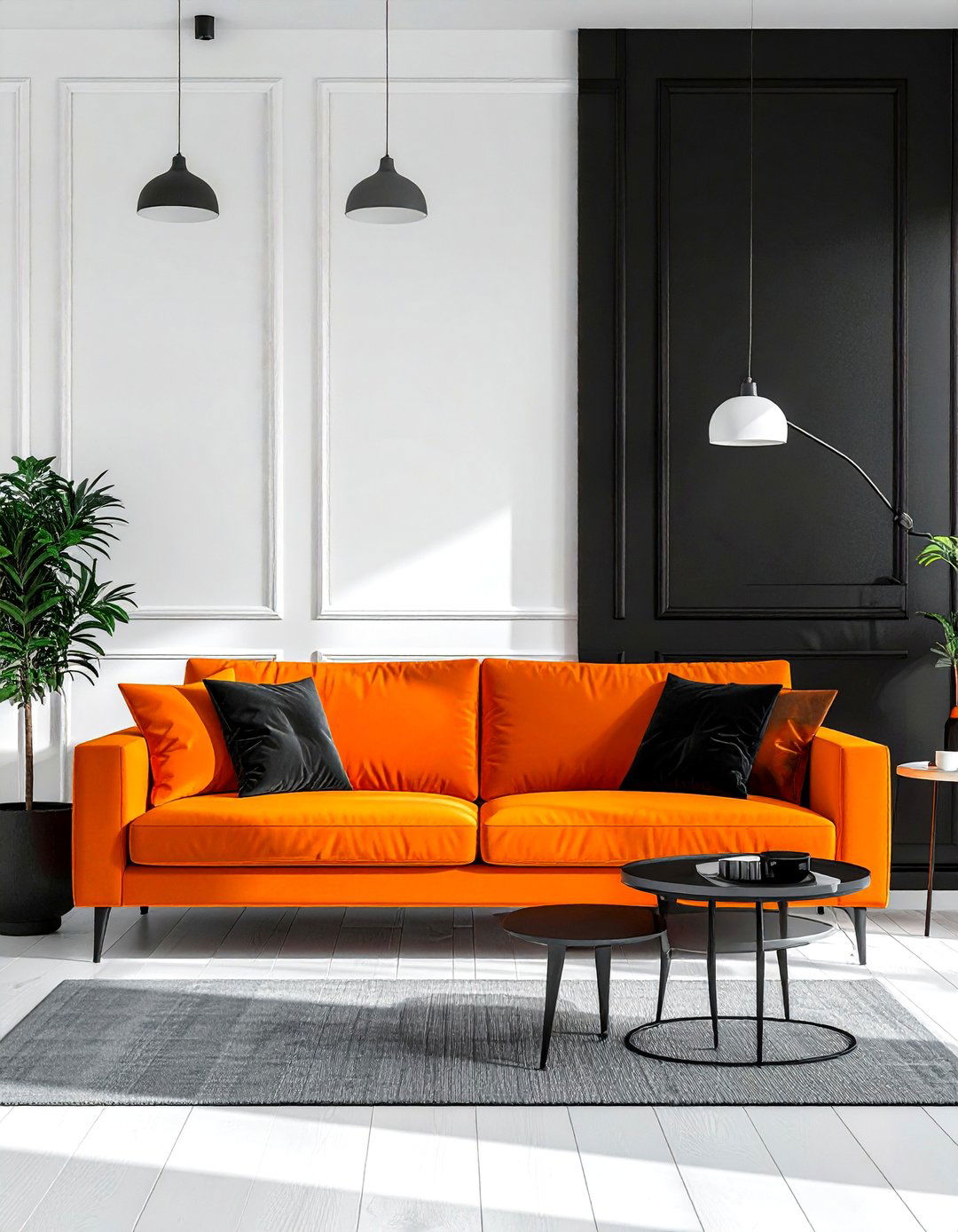 Black and Orange Living Room with Color Blocking - 20 Black and Orange Living Room Ideas for Bold Interiors