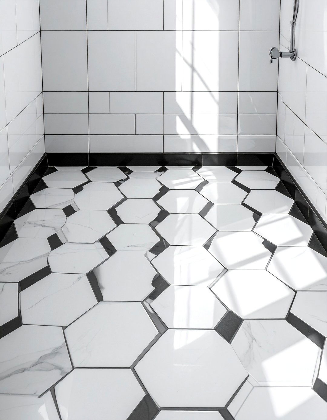 Black and White Bathroom Tile Border Accent - 20 Black and White Bathroom Tile Ideas for a Sleek Look