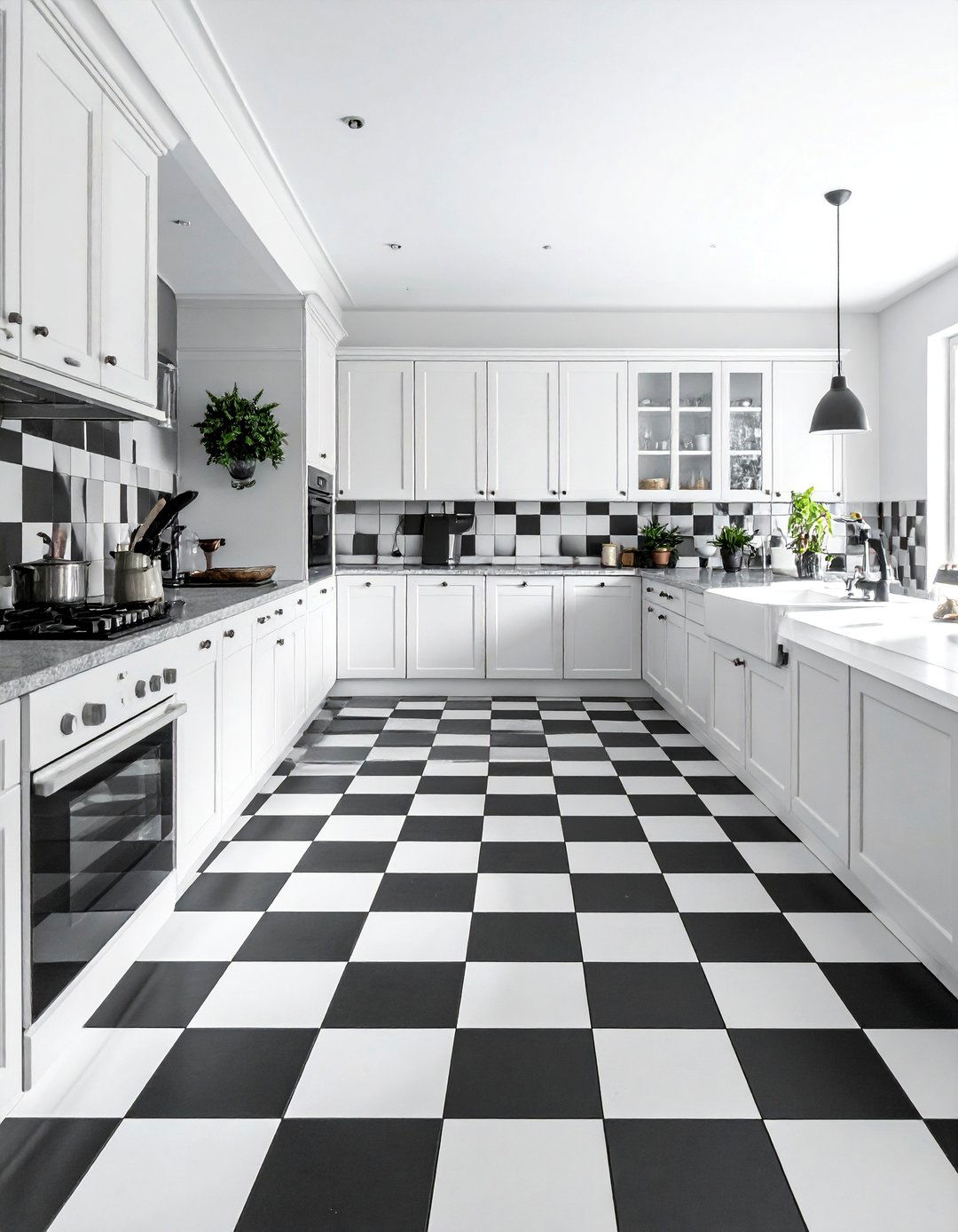 Black and White Checkerboard Classic - 20 Black Floor Kitchen Ideas for a Sleek and Modern Look