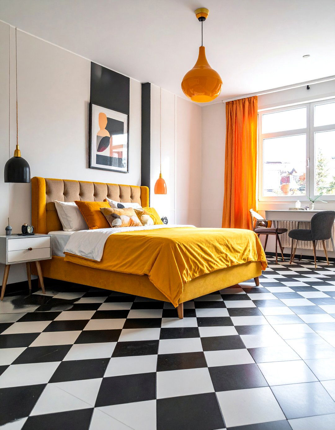 Black and White Checkerboard Floor Bedroom - 20 Black Floor Bedroom Ideas for a Dramatic and Stylish Retreat