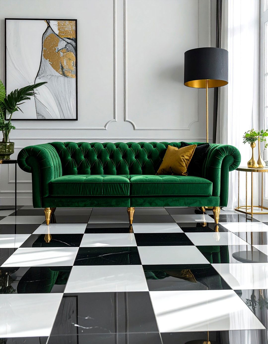 Black and White Checkerboard Tile Floor Living Room - 25 Black Floor Living Room Ideas for a Dramatic Look