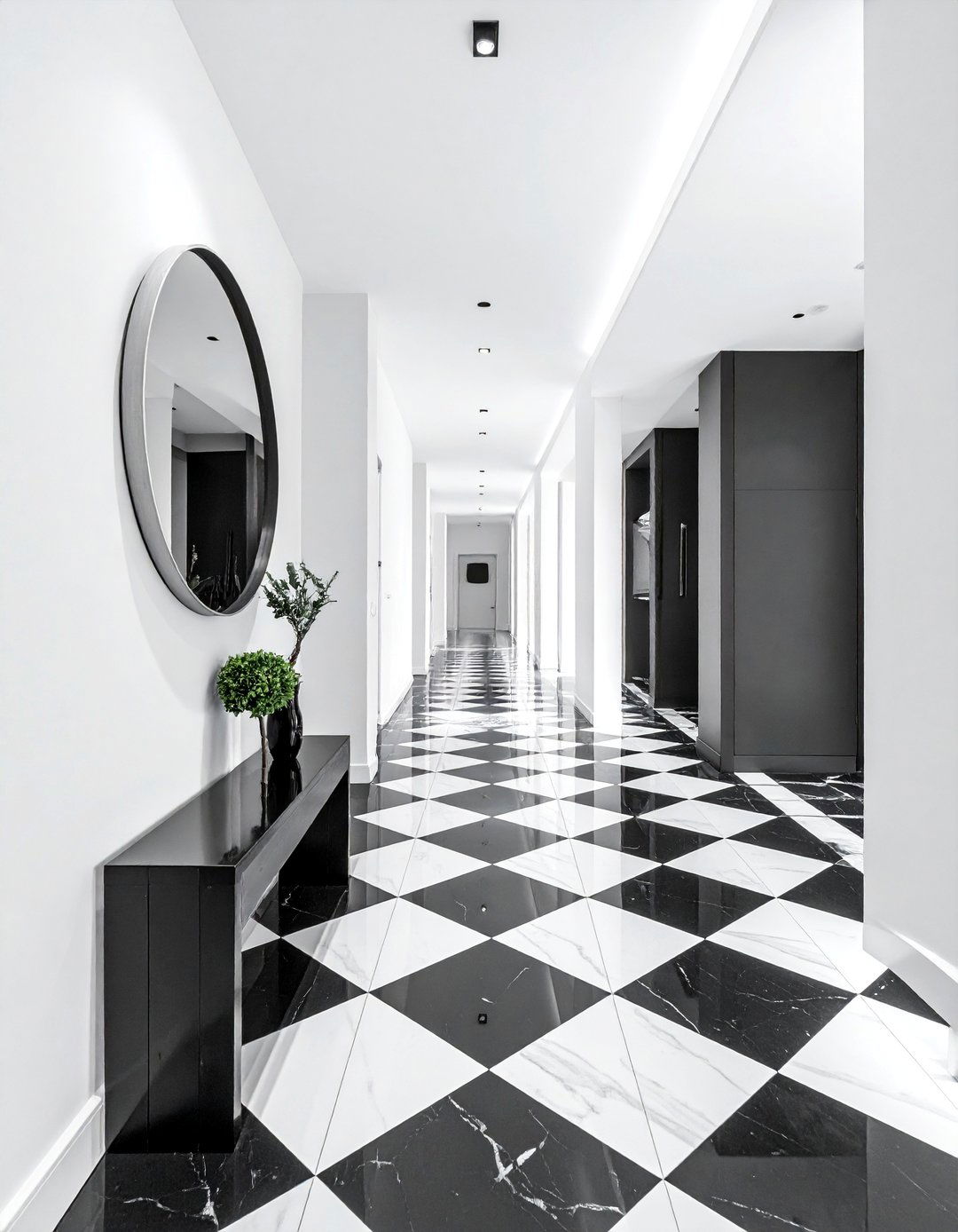 Black and White Checkered Tile Flooring - 20 Black and White Hallway Ideas for a Modern Look
