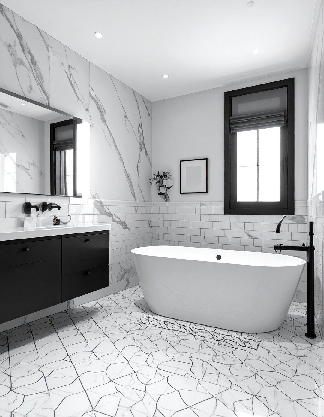 Black and White Classic Elegance - 40 Elegant Primary Bathroom Ideas for a Luxurious Space