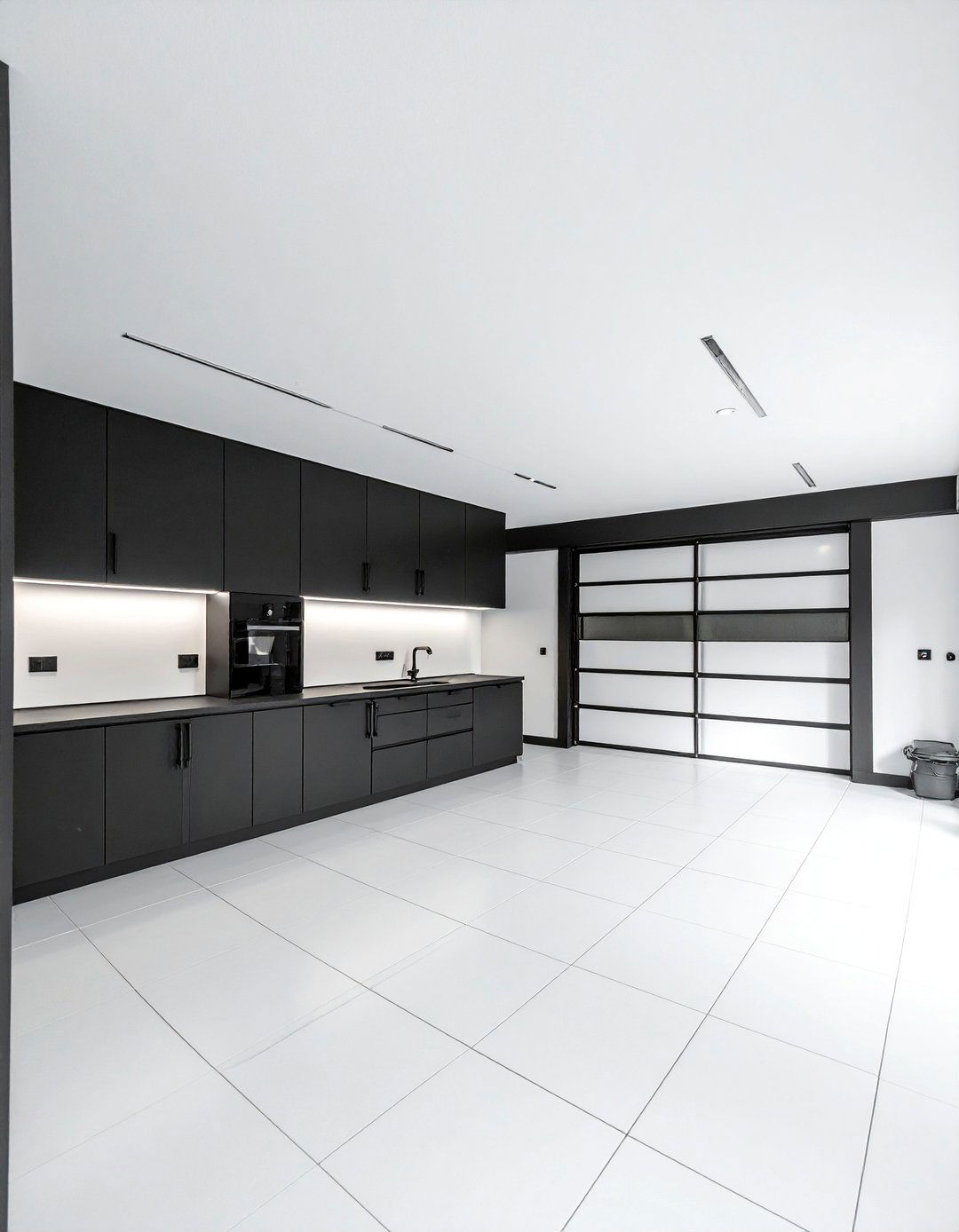 Black and White Monochromatic Garage - 25 Black Garage Ideas for a Stylish Utility Space
